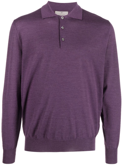 Canali Long-sleeved Polo Shirt In Violett