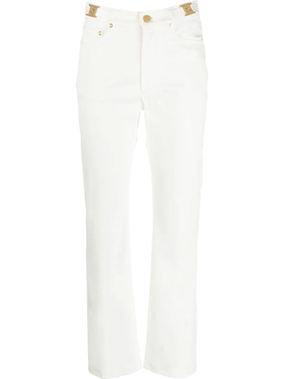 Fendi Logo-plaque Straight-leg Jeans In White