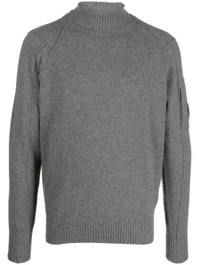 C.p. Company Logo-plaque Roll-neck Jumper In Grau