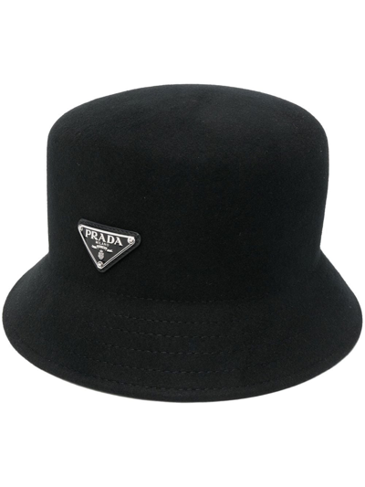Prada Triangle-logo Wool Bucket Hat In Schwarz
