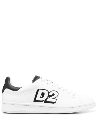 Dsquared2 Low Lace-up Sneakers With Printed Logo In White