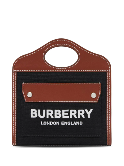 Burberry Logo-embroidered Mini Tote Bag In Schwarz