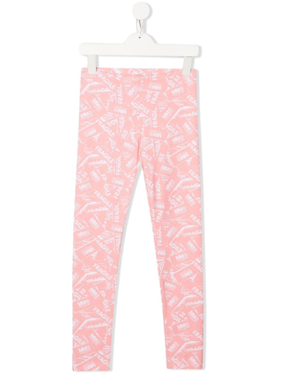 Mm6 Maison Margiela Kids' Trouseraloni Leggings Rosa Con Stampa Allover In Pink