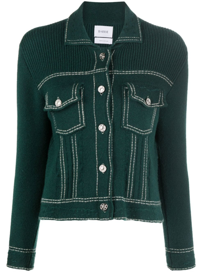 Barrie Contrasting-stitch Detail Knit Cardigan In Green