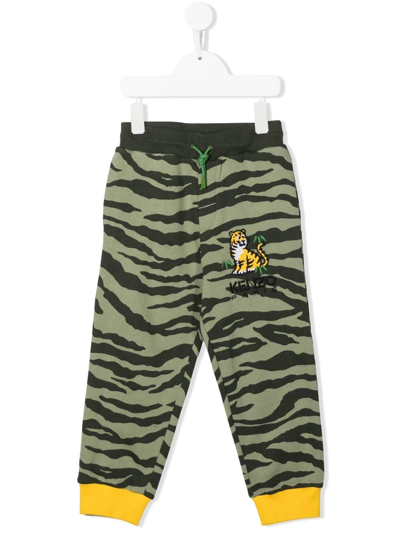 Kenzo Tiger-print Cotton Track Trousers In Green