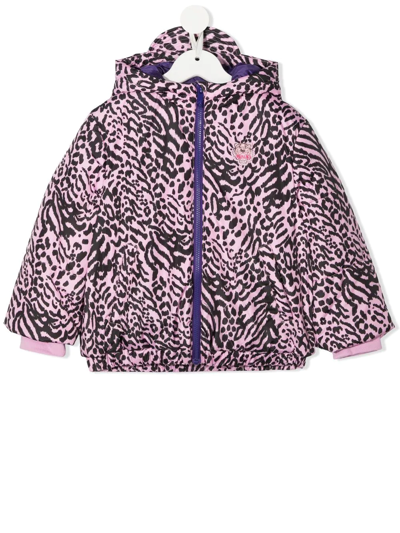 Kenzo Kids' Animal-print Embroidered Puffer Jacket In 922 Lilac