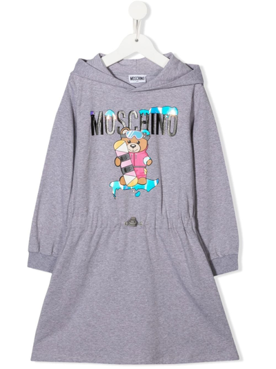 Moschino Kids' Logo-print Drawstring Dress In Grigio