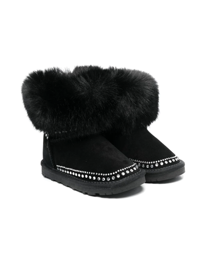 Monnalisa Crystal-embellished Fur-detail Boots In Black