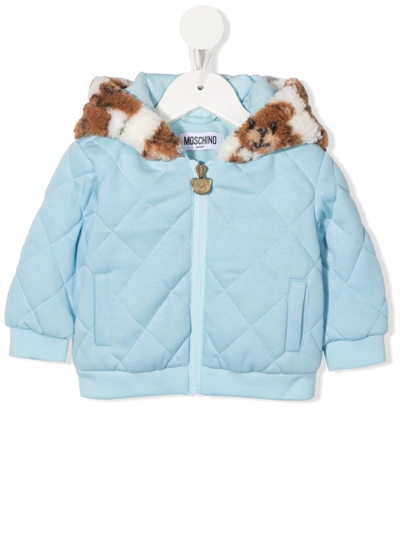 Moschino Babies' Toy-bear Print Hooded Jacket In 蓝色