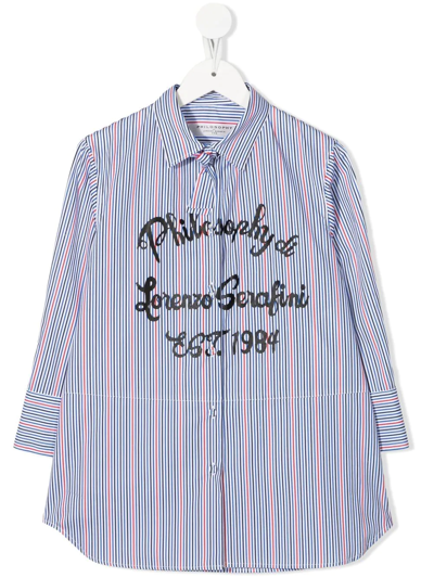 Philosophy Di Lorenzo Serafini Kids' Logo-print Shirt Dress In 蓝色