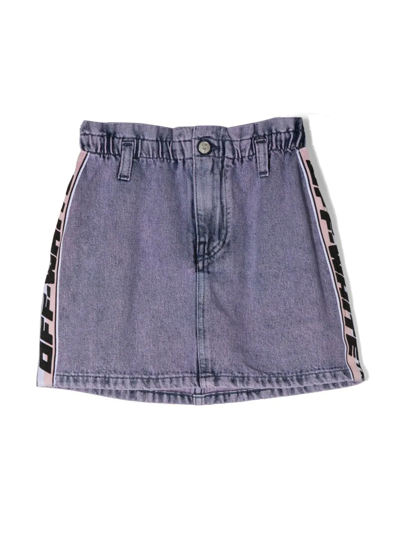 Off-white Girl's Logo-tape Denim Skirt In Pink Black