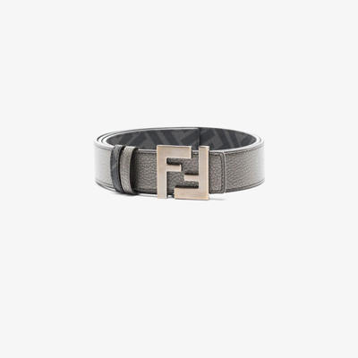 Fendi Grey Logo Buckle Reversible Leather Belt