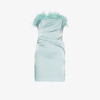 De La Vali Blue Spicy Feather Trim Mini Dress In Blue
