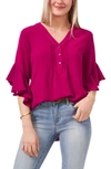 Vince Camuto Flutter Sleeve Henley Blouse In Fuchsia Fury