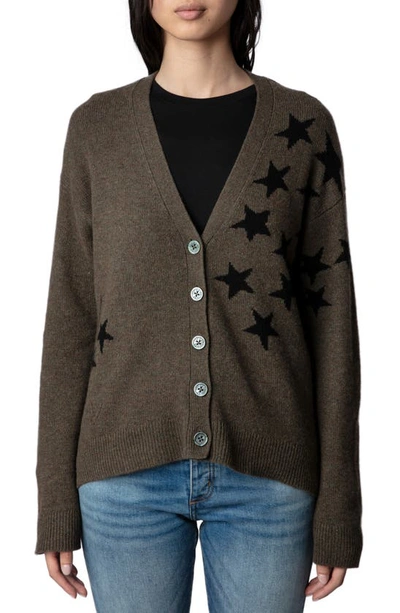 Zadig & Voltaire Mirka Star Cashmere Cardigan In Bronze