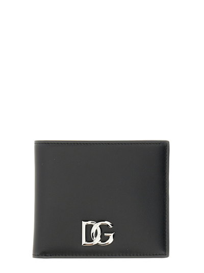 Dolce & Gabbana Dg Plaque Leather Bifold Wallets In Black