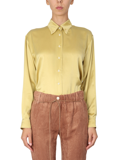 Alysi Button-down Silk Blouse In Green