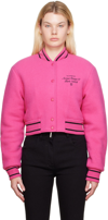 Givenchy Woman Bomber Jacket In Fuchsia Virgin Wool With Contrast Embroidery In Pink