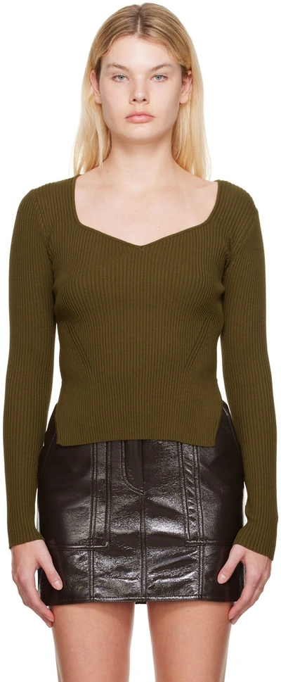 Lvir Asymmetric Ribbed-knit Top In Khaki