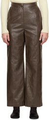 LVIR BROWN GRAINED FAUX-LEATHER PANTS