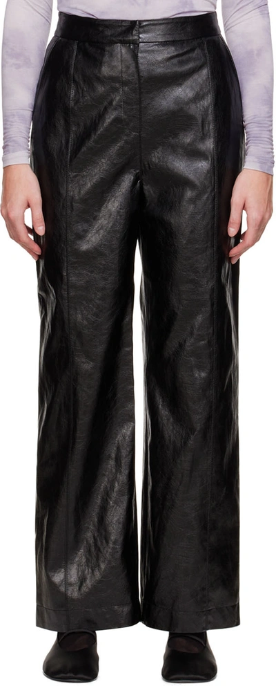 Lvir Black Faux Leather Straight-leg Trousers