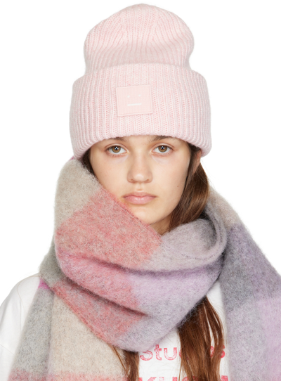 Acne Studios Pansy Logo-patch Wool Beanie Hat In Faded Pink Melange