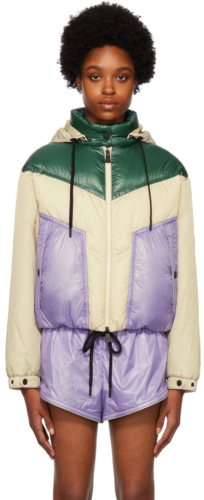 Moncler Grenoble Ledi Hooded Color-block Quilted Shell Down Jacket In Neutrals