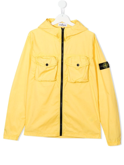 Stone Island Teen Logo-patch Hooded Jacket In Yellow