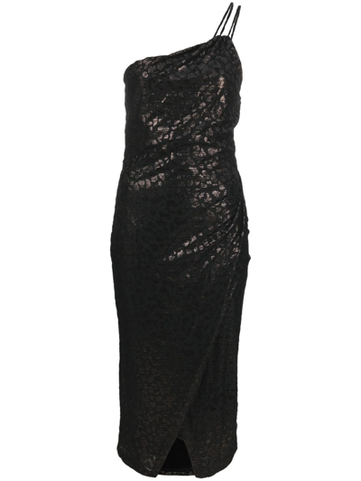 Iro Bexly Leopard-print One-shoulder Midi-dress In Black