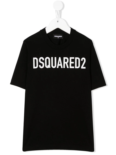Dsquared2 Teen Logo-print Crew-neck T-shirt In Black