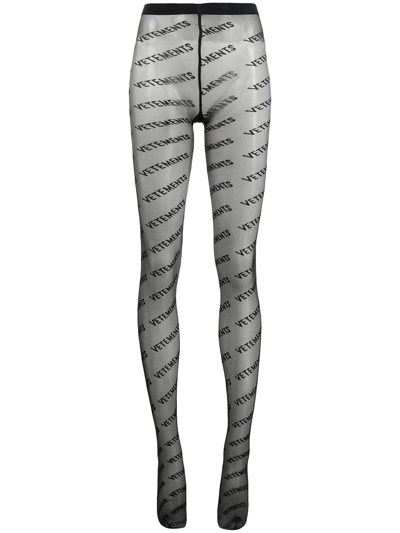 Vetements Logo-print Semi-sheer Tights In Black