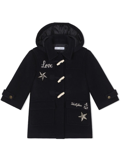 Dolce & Gabbana Kids' Sequin-detail Embroidered Duffle Coat In Black