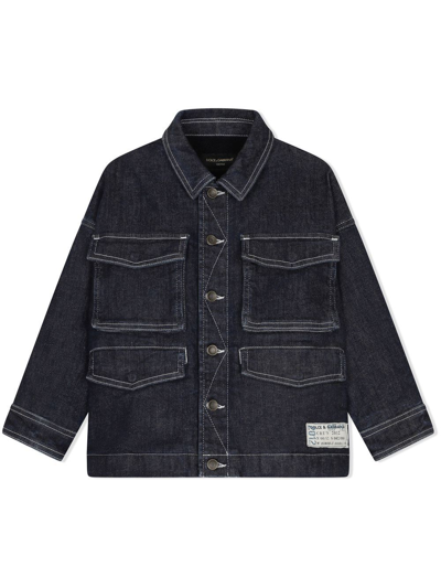 Dolce & Gabbana Kids' Contrast-stitching Logo-patch Denim Jacket In Blue