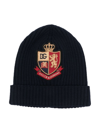 Dolce & Gabbana Ribbed Knit Hat With Heraldic Patch In Blue