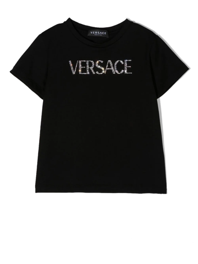 Versace Kids' Gem-logo Short-sleeved T-shirt In Black