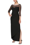 Alex Evenings Petite Velvet Illusion Embellished Gown In Black