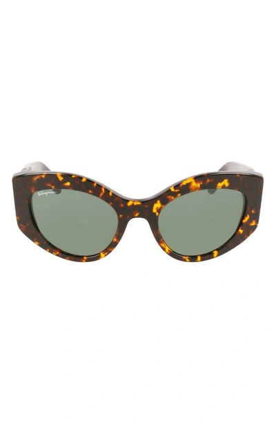 Ferragamo Gancio Acetate Cat-eye Sunglasses In Tortoise/green Solid