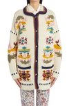 Etro Intarsia Knit Wool Blend Jacket In White 990