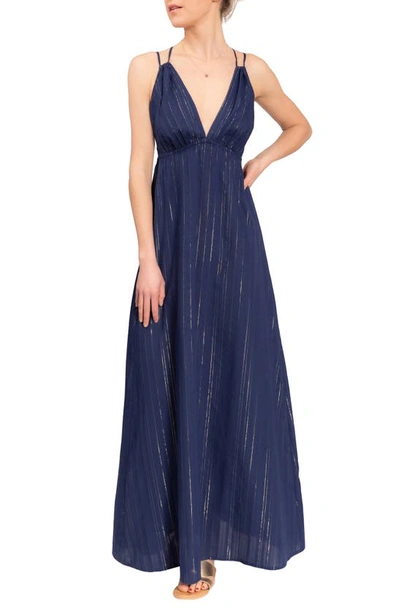Everyday Ritual Hazel Long Cotton Nightgown In Midnight Shimmer