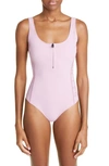 Moncler Zip Front One-piece Swimsuit In Lavender