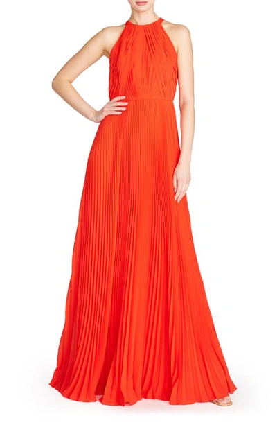 ml Monique Lhuillier Pleated Crepe A-line Gown In Red