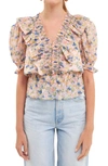 Endless Rose Smocked Ruffle Floral Blouse In Pink Multi