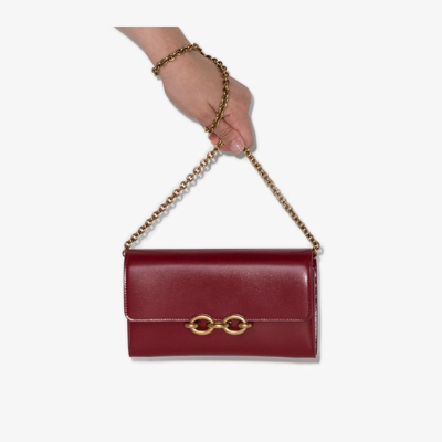 Saint Laurent Red Le Maillon Leather Wallet On Chain