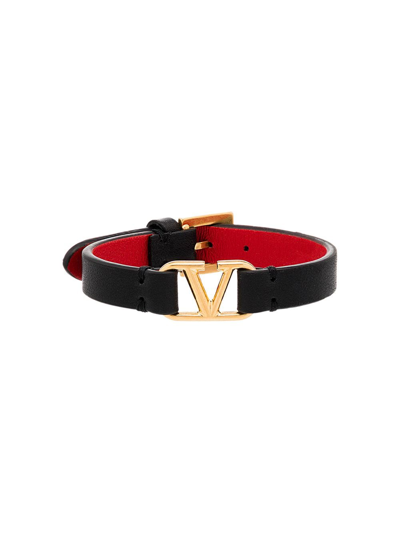 Valentino Garavani "valentino"logo皮革手链 In Black