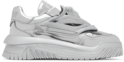 Versace Odissea Low-top Leather Sneakers In Silver