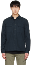 C.p. Company Blue Jacket With Classic Collar And Logo Patch On The Sleeve In Cotton Man In 888 Total Eclipse