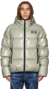Dsquared2 Quilted Glossy Nylon Puffer Jacket In Taupe