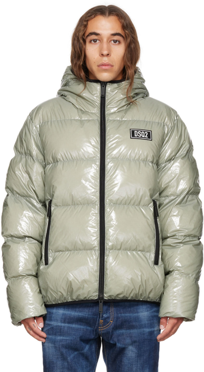 Dsquared2 Quilted Glossy Nylon Puffer Jacket In Green