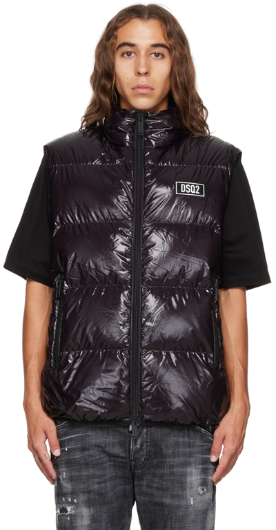 Dsquared2 Shiny Nylon Sleeveless Vest In Black