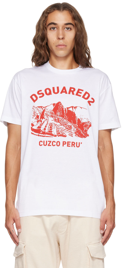Dsquared2 White Cuzco Cool T-shirt In White,red